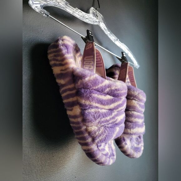 UGG FLUFF YEAH SLIDE Zebra Purple Cream SLIP ON SANDAL US 9 / EU 40 / UK 7 - Picture 3 of 15